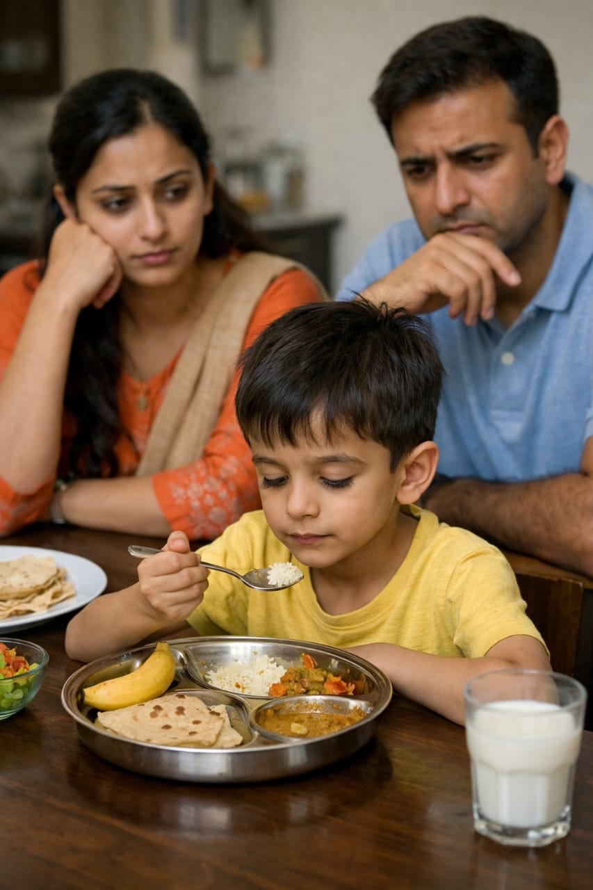 baccha khan khata hua dikh raha hai