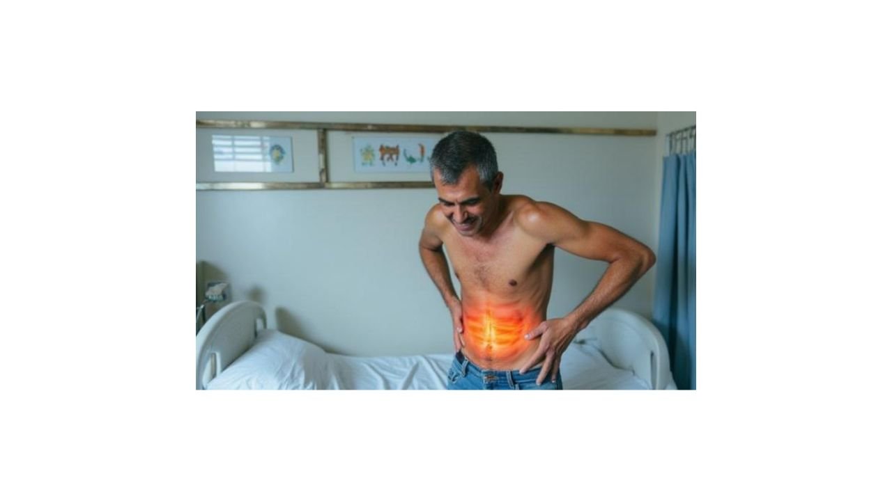 Medical illustration explaining abdominal pain in typhoid fever